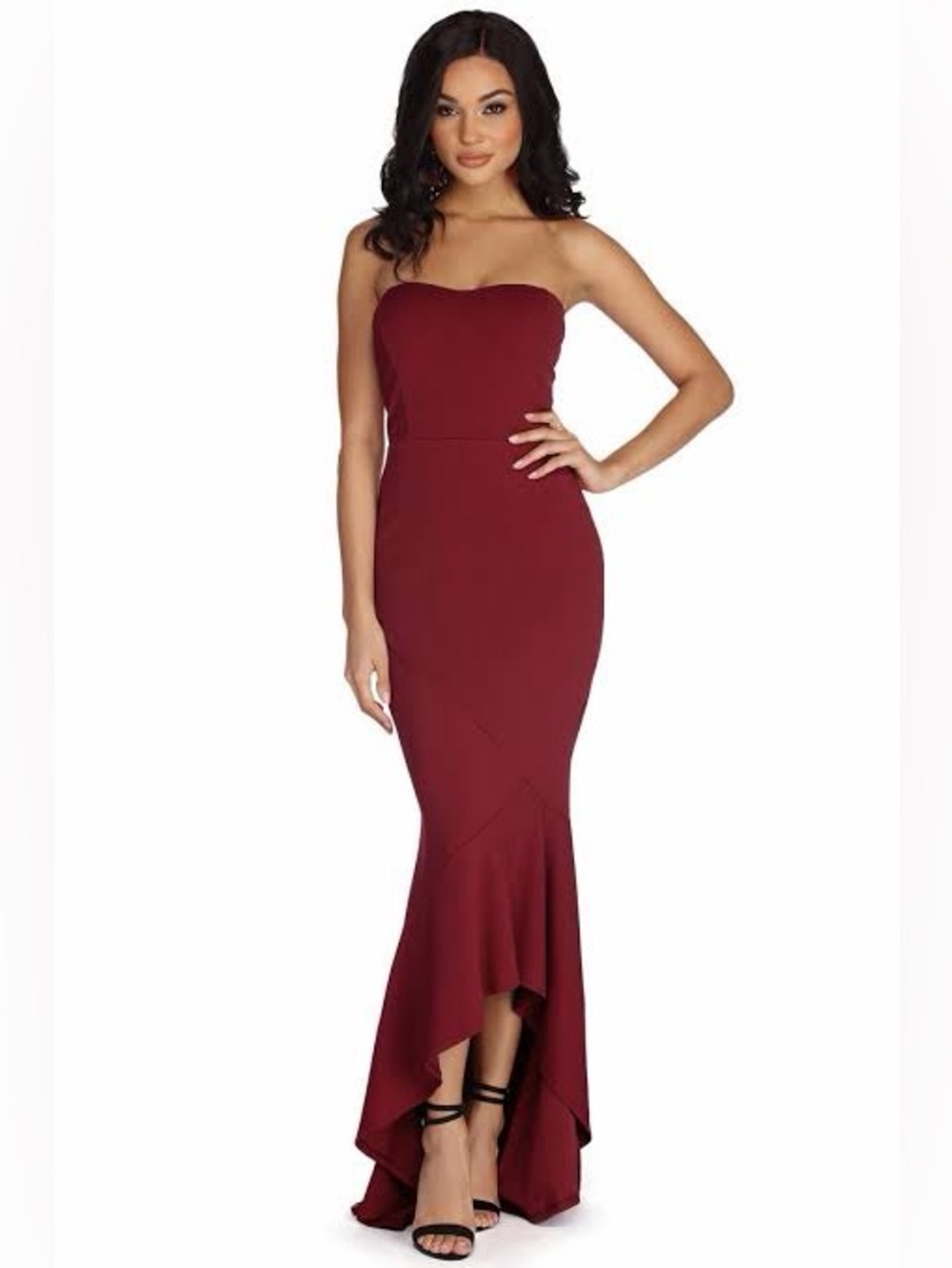 Windsor Strapless Mermaid Maxi Dress in Burgundy